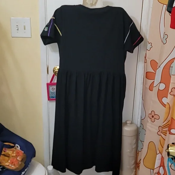 Michael Simon maxi dress XL embroidered floral black cotton pocket unique - Picture 5 of 6